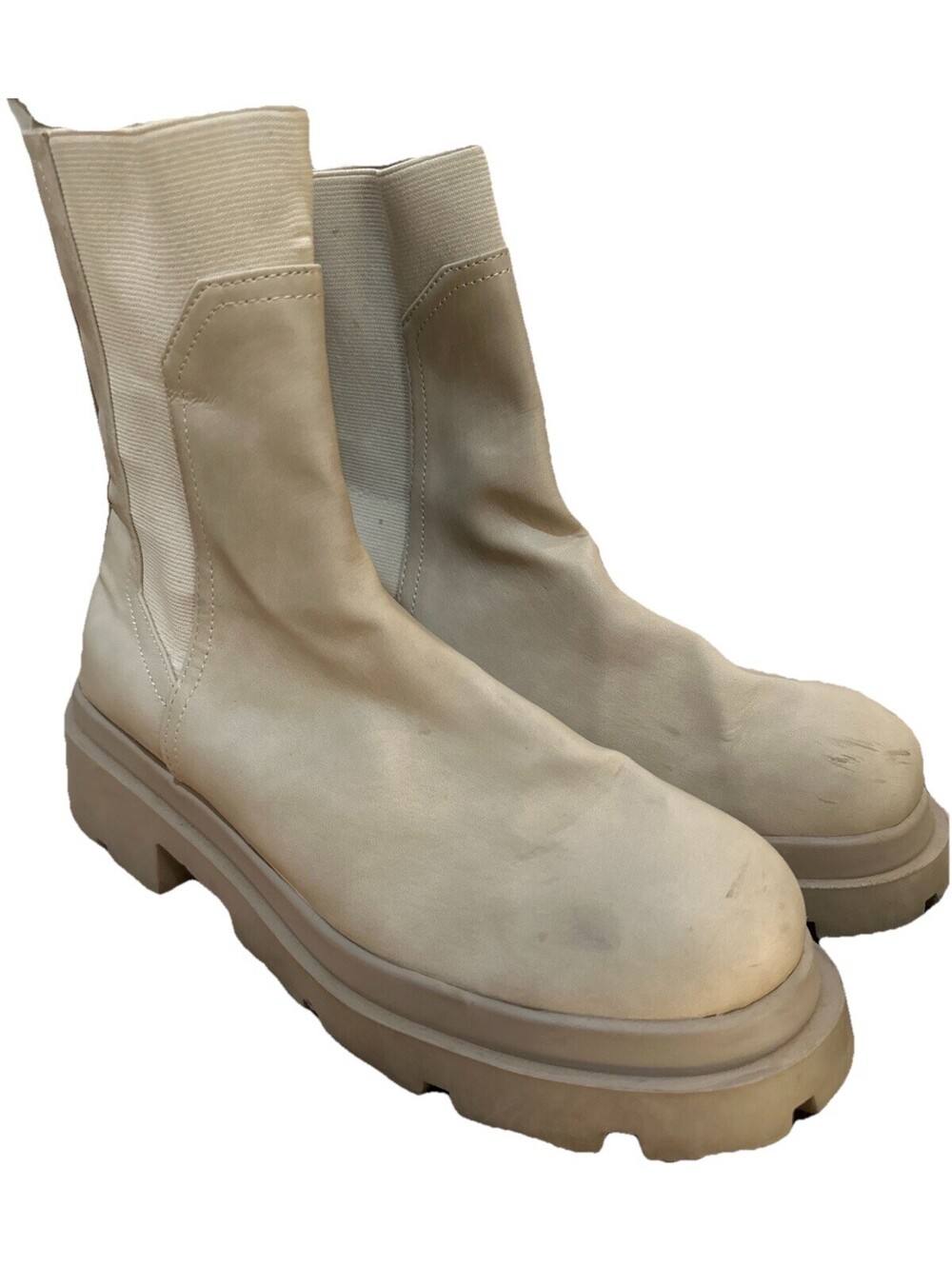 Women’s Beige Chunky Chelsea Boots Lug Sole Platform Ankle Boot 9.5